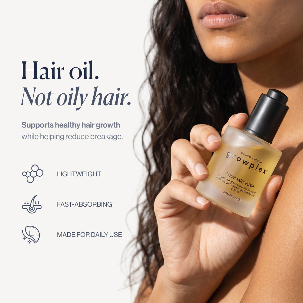 Rosemary Elixir hair oil not oily hair (lightweight, fast-absorbing)